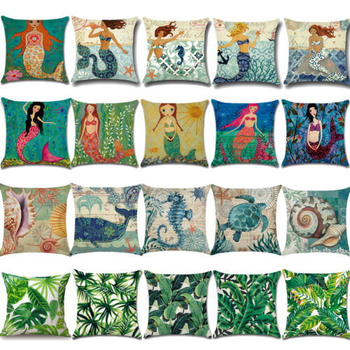Ocean Mermaid Tropical Leaf Throw Pillow Case Waist Cushion Cover Car Home Decor