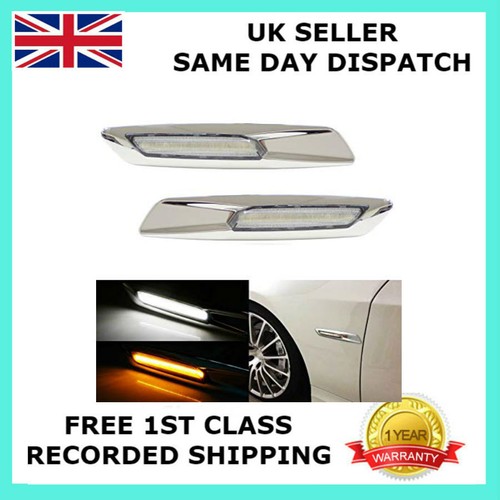 PAIR FOR BMW E60 E61 520 523 525 LED MARKER INDICATOR LIGHT DRL SILVER CHROME
