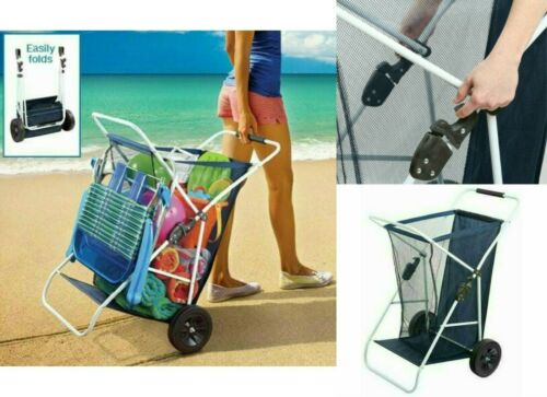 Beach Wagon Cart Collapsible Folding Outdoor Utility Wagon Wide Wheels Beachgear