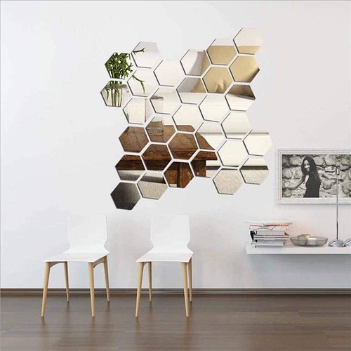 36X 3D Mirror Tiles Mosaic Wall Stickers Self Adhesive Bedroom Art Decal Home HM