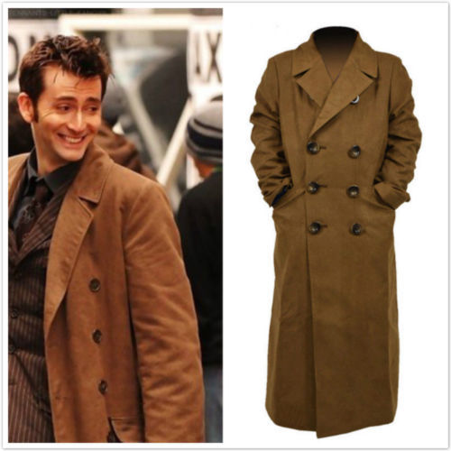 10th Doctor Who th Dr Ten Brown Long Coat Trench Jacket Cosplay Cos