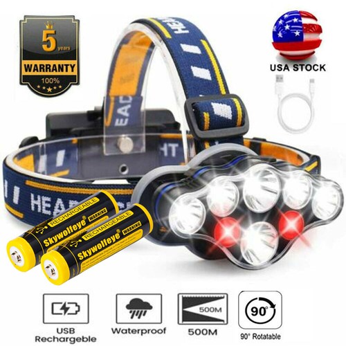Details about / 350000LM COB USB Rechargeable Headlamp Headlight 8-Modes LED Head Torch