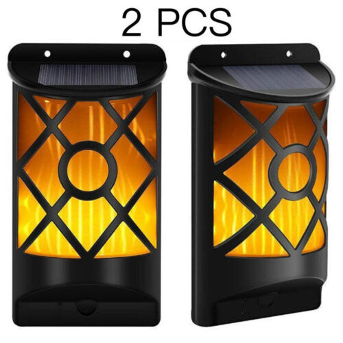 1//2Pcs LED Solar Flame Lights Garden Flickering Dancing Outdoor Fence Wall Lamp