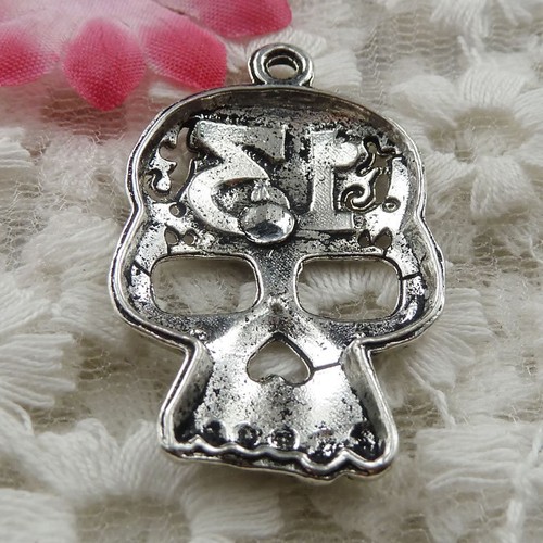free ship 42 pieces Antique silver skull charms 39x25mm #3944
