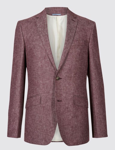 M/&s Luxe Homme Mélange de Lin Tailored Blazer ~ Taille 48 Long ~ Framboise