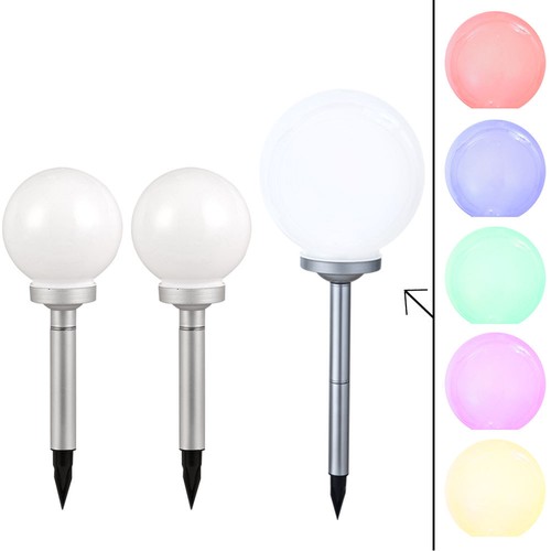 3er Set LED Kugel Solarleuchten weiß Beet Stecklampen Farbwechsel Außenstrahler