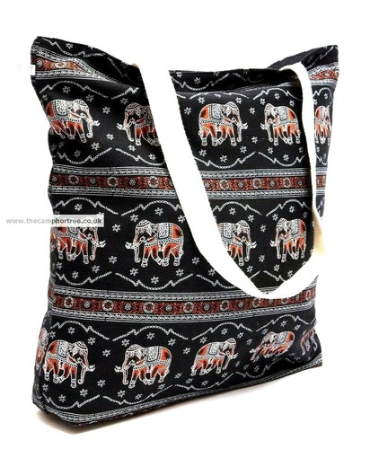 Black /& orange 100/% cotton shopping bag with elephant design with zip /& pocket.