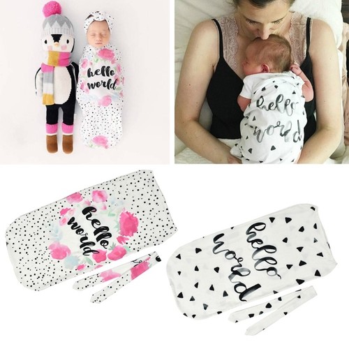 Infant Toddler Newborn Swaddle Blanket Baby Sleeping Bag Headband Hello World
