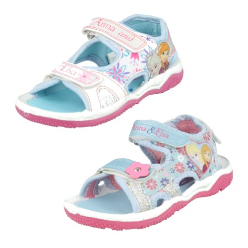 GIRLS SIZE DISNEY FROZEN ANNA ELSA SANDALS LIGHT BLUE WHITE BEACH SUMMER SHOES