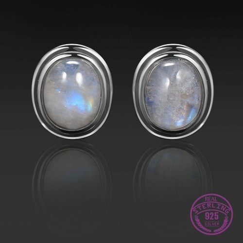 Boho Hippie Argent 925 Ovale Naturel Rainbow Moonstone Clous d/'oreilles Handmade Lot