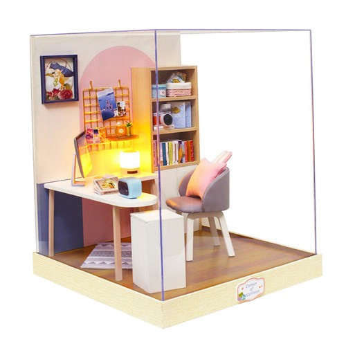 1//124 DIY Dollhouse Wooden Miniature Furniture Kit Mini 3D House with LED /&