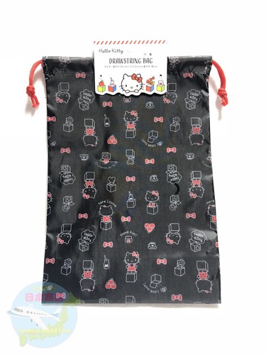 SANRIO My Hello Kitty Drawstring Bag Pouch Case Light with Gusset Bottom /'19 BLK