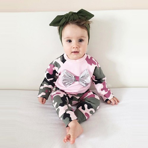 Newborn Infant Baby Girl Boy Camouflage T shirt Tops Pants Outfit Clothes Set US