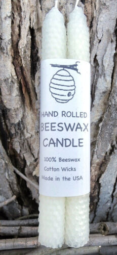 Hand Rolled 100/% Beeswax Candles White One Pair of 8/" Tapers Free shipping!