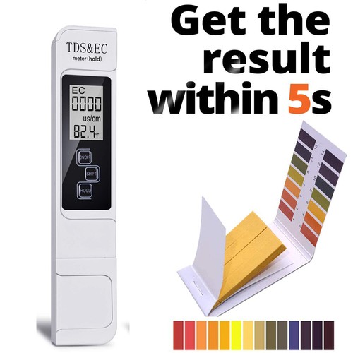 Digital TDS/& EC Meter LCD 0-9999 PPM With PH Indicator Test Strips Water Quality