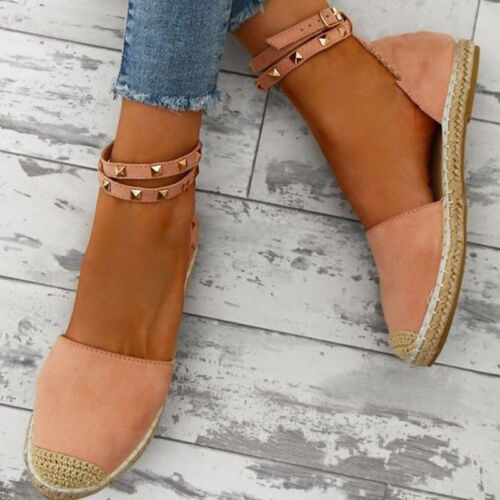 Womens Ladies Flat Peep Toe Sandals Espadrilles Summer Holiday Pumps Shoes Size