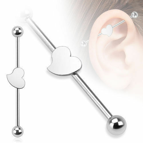 Piercing Industriel Coeur Argent Barbell Piercing Oreille Acier Chirurgical 316L