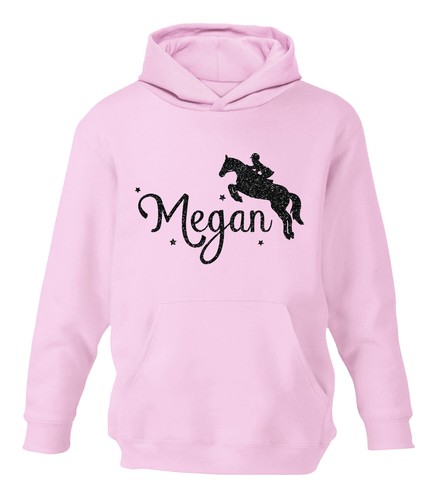 Childrens Personalised Horse Riding Hoodie Girls Glitter Hoody Kids Gift