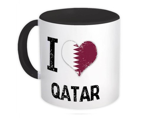 I Love Qatar Mug Heart Flag Country Crest Gift Qatari Expat