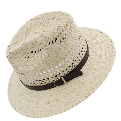 Hommes Femmes Paille Panama Chapeaux Sombrero large bord Sunhat Fedora Trilby Summer Caps