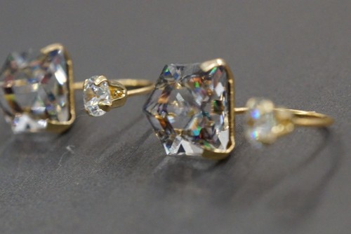 14K Solid Yellow Gold 7.5mm Mystic Multi Color Stones Cz Telephone Earrings!!