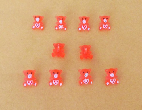 SEMI TRASPARENTE ROSSO MINI teddys Novità pulsanti x 10 Orangey