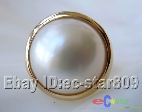 Or 14K énorme Real 8# 20 mm Blanc South Sea Mabe Pearl Ring p788