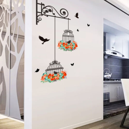 Flower Bird Cage Removable Wall Sticker Living Room Decor Mural Art Home DecalEI 