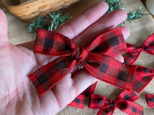 8 Handmade Bows ~ Red Gingham Buffalo Check Primitive Farmhouse Christmas