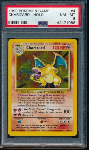 PSA 8 CHARIZARD 1999 Pokemon Base Unlimited #4//102 Holo Non-Shadowless NM-MINT