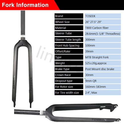 26//27.5//29in Full Carbon 3K Disc brake Mountain Bike Fork Rigid 1-1//8 Threadless