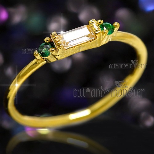 9K YELLOW GOLD GP Emerald Barguette Ice Crystal Ladies Stack Finger Knuckle Ring