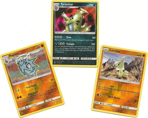 - 3 Evolution CELESTIAL STORM Pokemon TYRANITAR Holo+PUPITAR +LARVITAR RH RH
