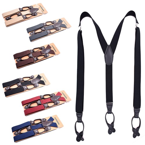 Men/'s Adjustable Heavy Duty Trouser Belt Suspender Elastic Leather Button Braces