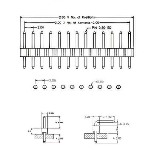 PCB Pin Straight//Bent Header Double//Single Row 40Pins Jumper Connector 2.0mm