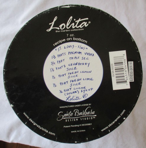 LOLITA LOVE MY MARTINI /" ST LOUIS TINI/" HAND PAINTED WITH RECIPE NEW