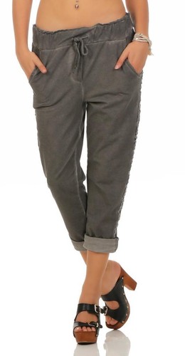 Damen Hose Freizeithose Baumwollhose Boyfriend mit Seitlichen Glitzerstreifen