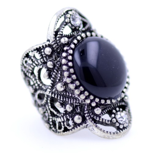 UK Size O Vintage punk style antique silver and black coloured cutout ring
