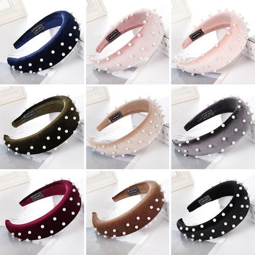 Women Pearl Headband Padded Hairband Wide Hair Hoop Accessories Headpiece New