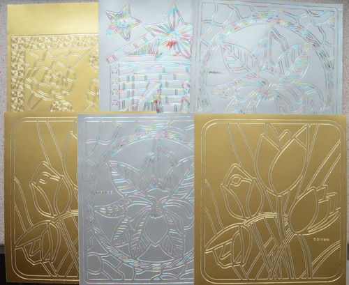 6 X hojas de cáscara de Flor de Esquina XL offs Oro//plata//Holográficas 225mm X 200mm Nuevo