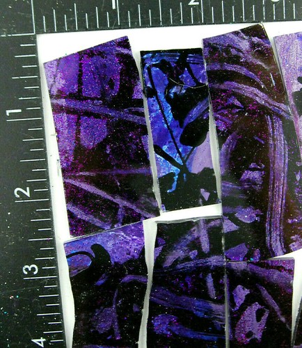 1 sheet cut in STRIPS of PURPLE DRAGONFLY Glitter Art Glass Mosaic Tiles