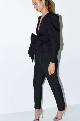 ZARA SS 2019 PUFF SLEEVE JACKET WITH TIE FASTENING BLACK XS S M L XL 7685//509