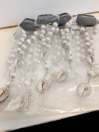 Wedding Rosary Bracelet White Beads 12 pcs Recuerdos De Boda Bridal Party Favor