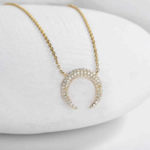 1.00 Ct Round Cut Diamond 14k Yellow Gold Over Moon Pendant Necklace 18/" Chain