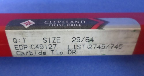 C49127 LIST:2745-745 *PZB* CLEVELAND TWIST DRILL CARBIDE TIP SIZE 29//64 EDP