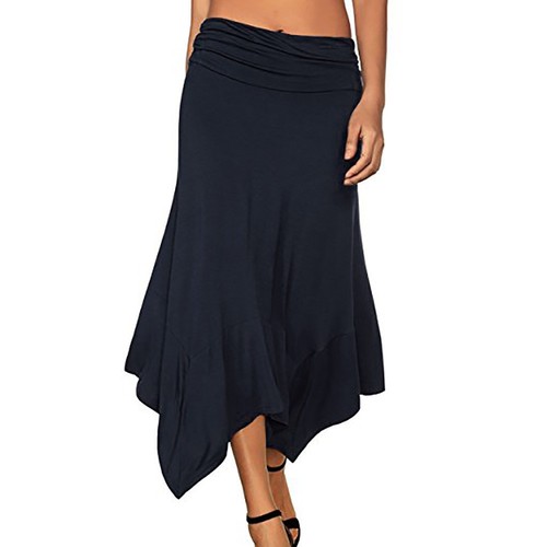 Women Flowy Handkerchief Hemline Midi Skirt High Waist Long Skirt Dress Bottom