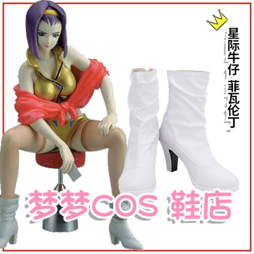 Faye Valentine Shoes Cowboy Bebop Women White Boots Cosplay Costume Any Size New