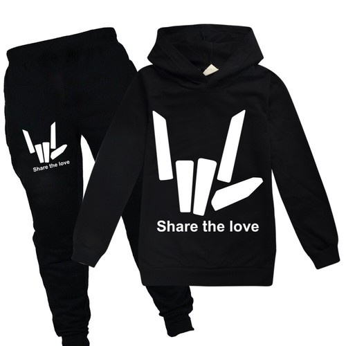 Kids Boys Girls Share the love Hooded Top+Pant Pullover Spring Sport Tracksuit