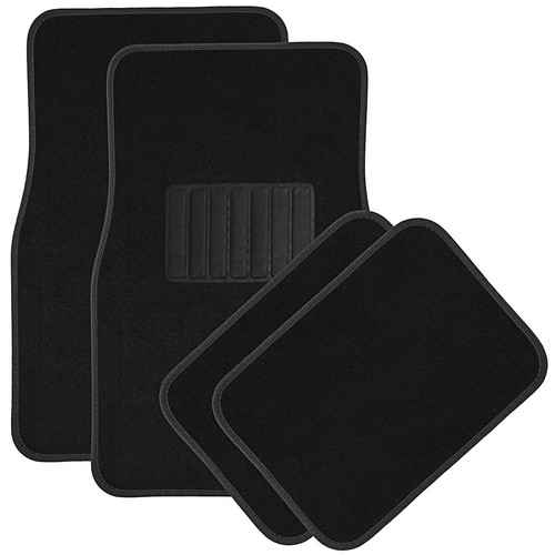 Car Floor Mats for Auto 4pc Carpet Semi Custom Fit Heavy Duty w//Heel Pad Black