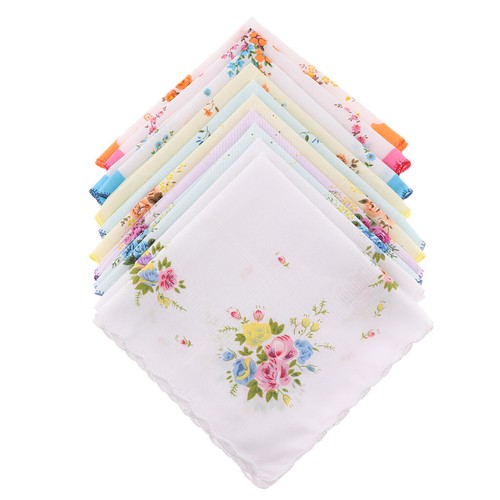 10pcs Women Vintage Floral Print Cotton Handkerchiefs Bulk Set as Present